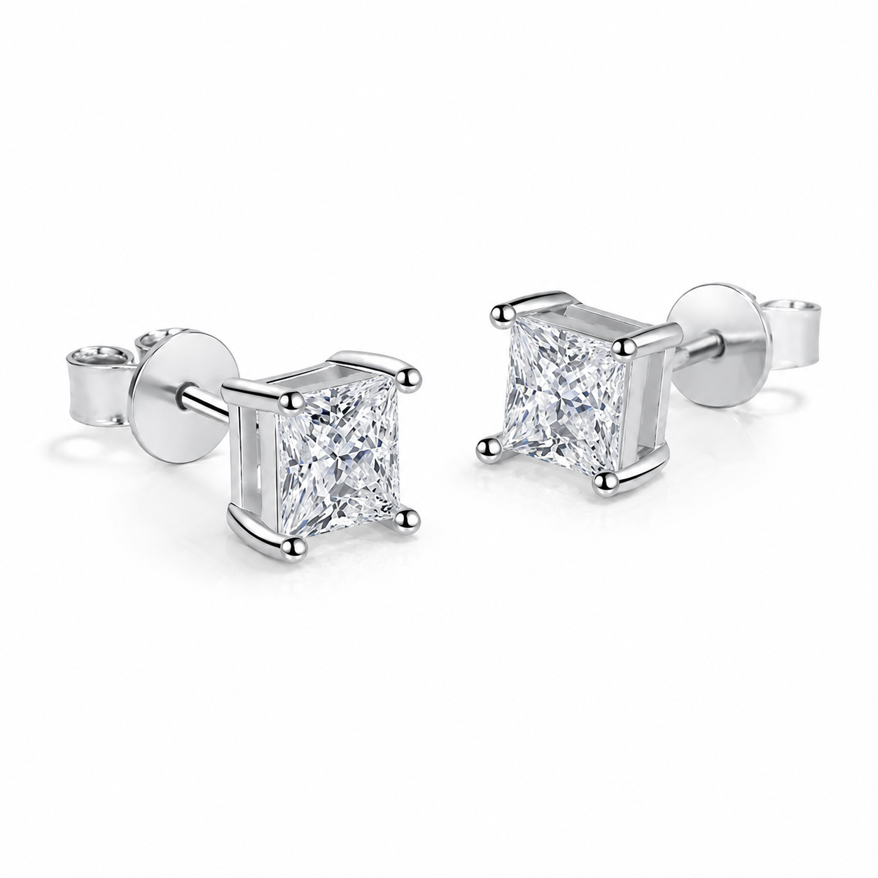 Princess Cut Moissanite Stud Earrings – 925 Sterling Silver D Color VVS1