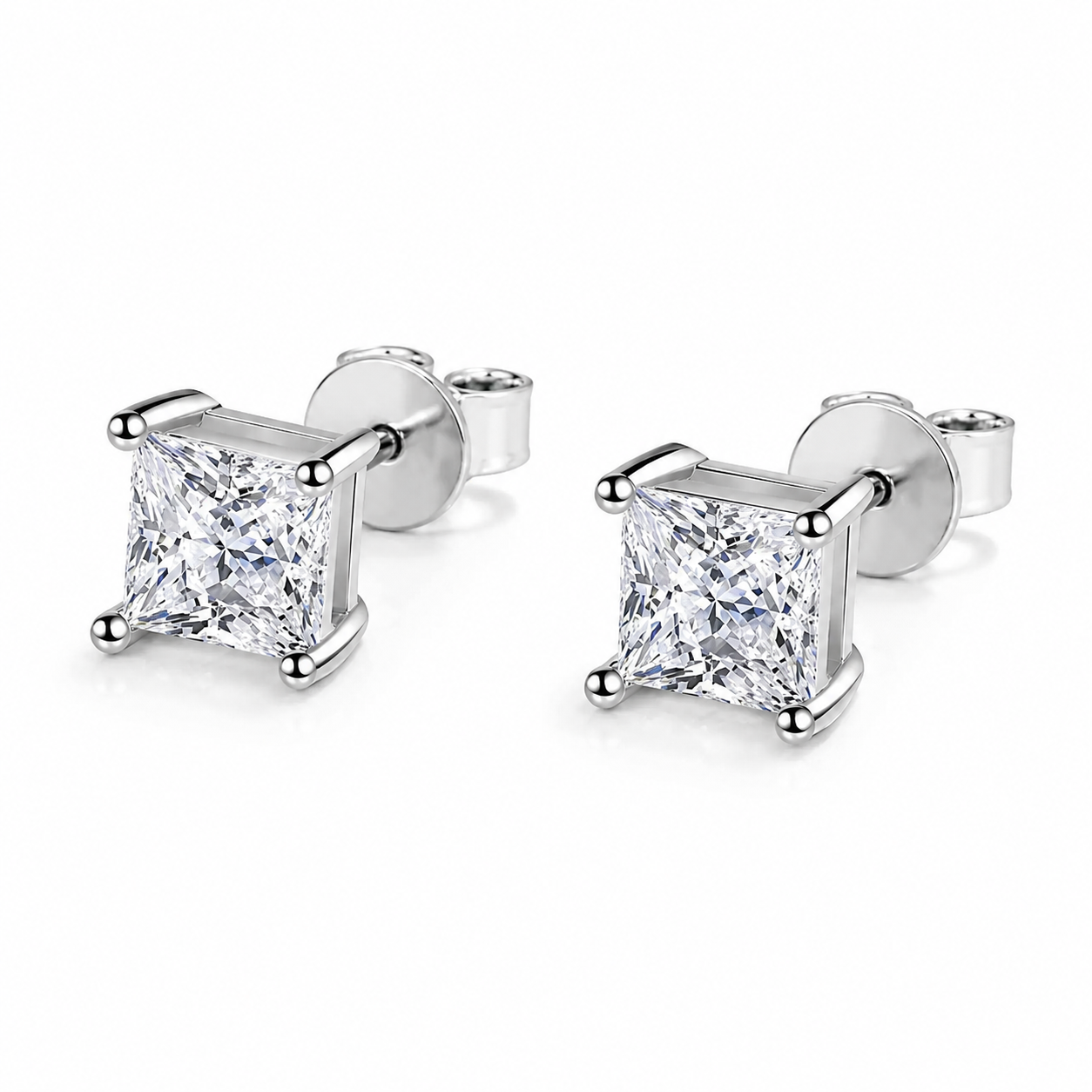Princess Cut Moissanite Stud Earrings – 925 Sterling Silver D Color VVS1