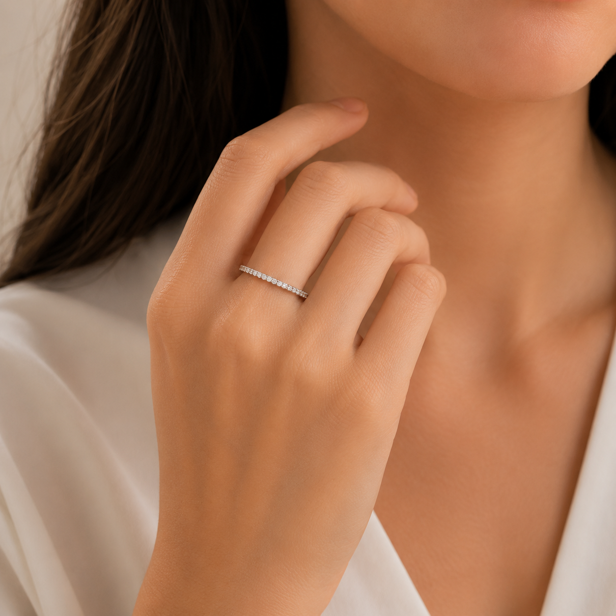 Moissanite Eternity Ring – 925 Sterling Silver Wedding Band for Women
