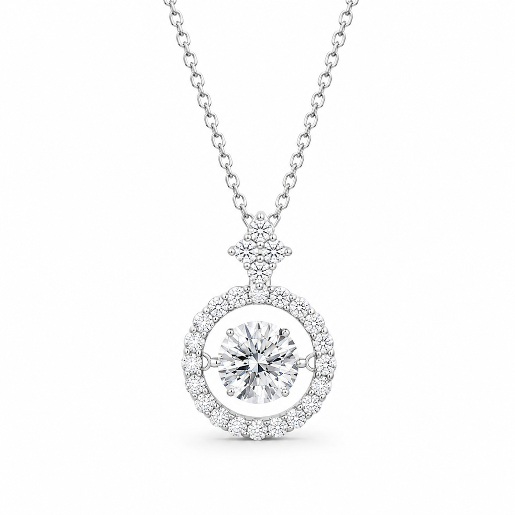 925 Sterling Silver 1CT VVS1 D Color Moissanite Halo Pendant Necklace Women