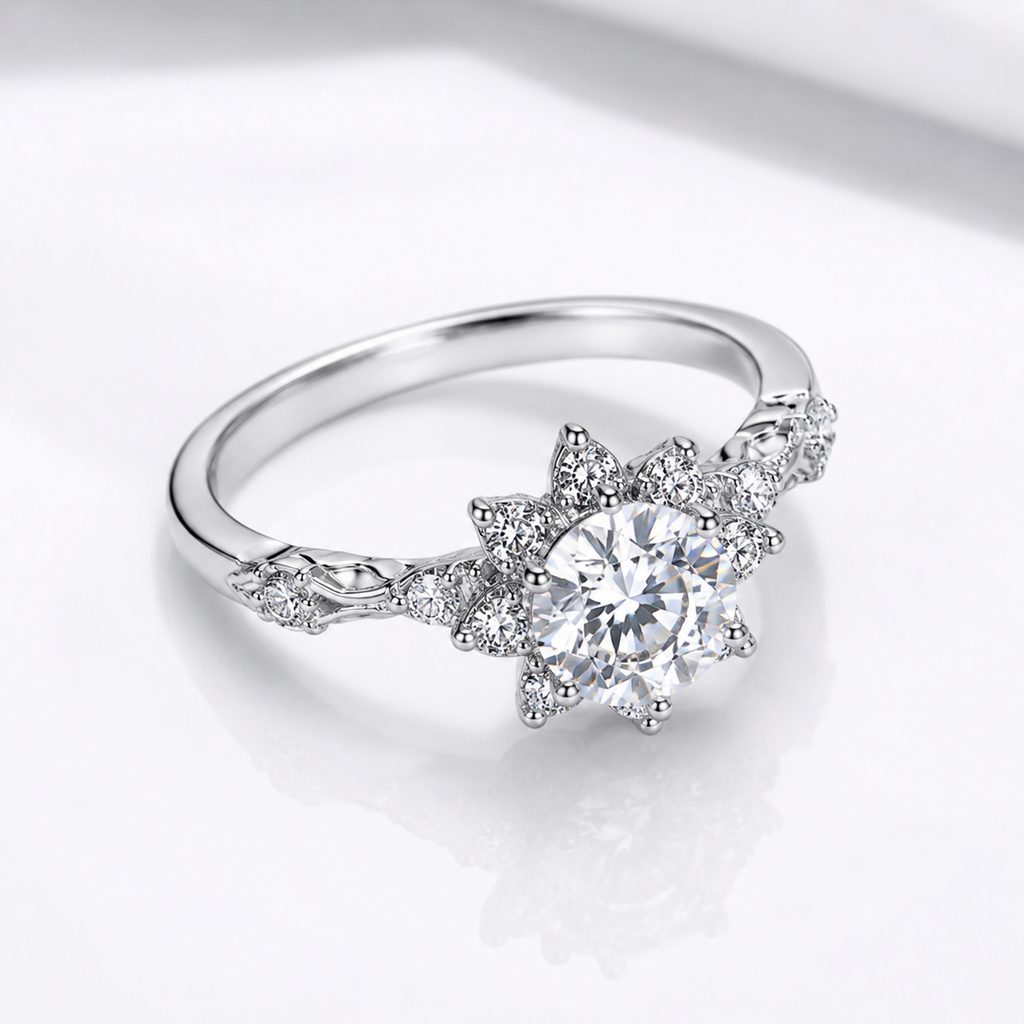 Women's Moissanite Halo Ring – Certified 1CT Sterling Silver Fine Jewelry