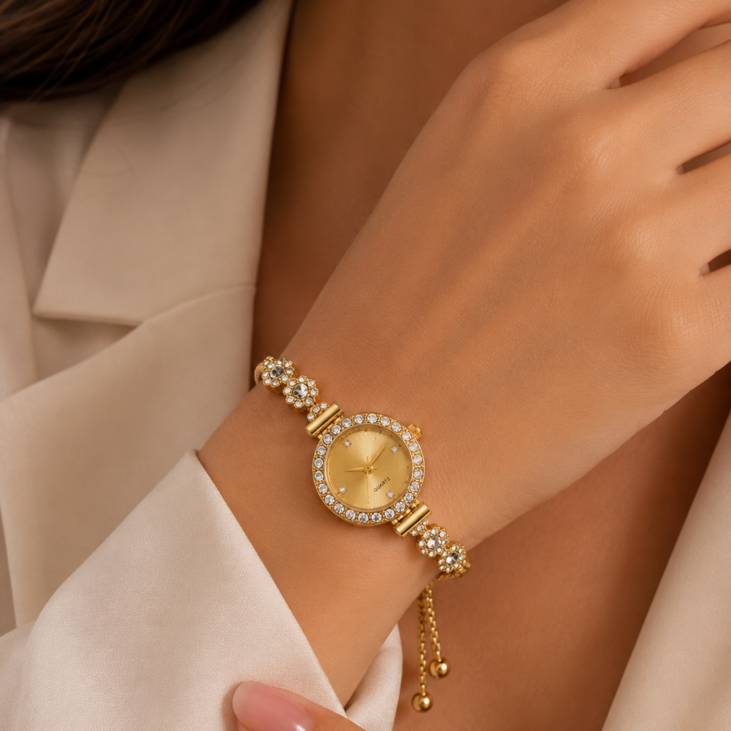 Elegant Floral Diamond Bracelet Watch for Women – Luxury Quartz Jewelry Watch