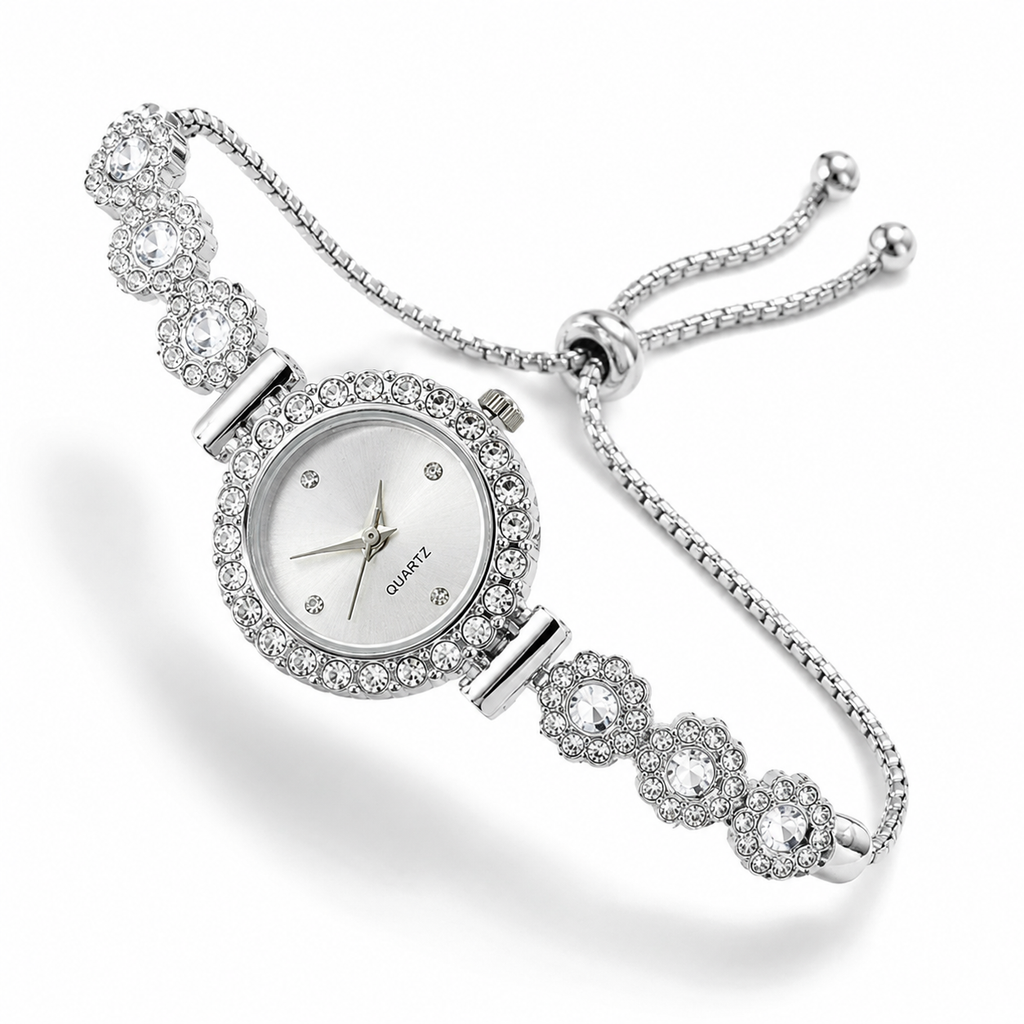 Elegant Floral Diamond Bracelet Watch for Women – Luxury Quartz Jewelry Watch