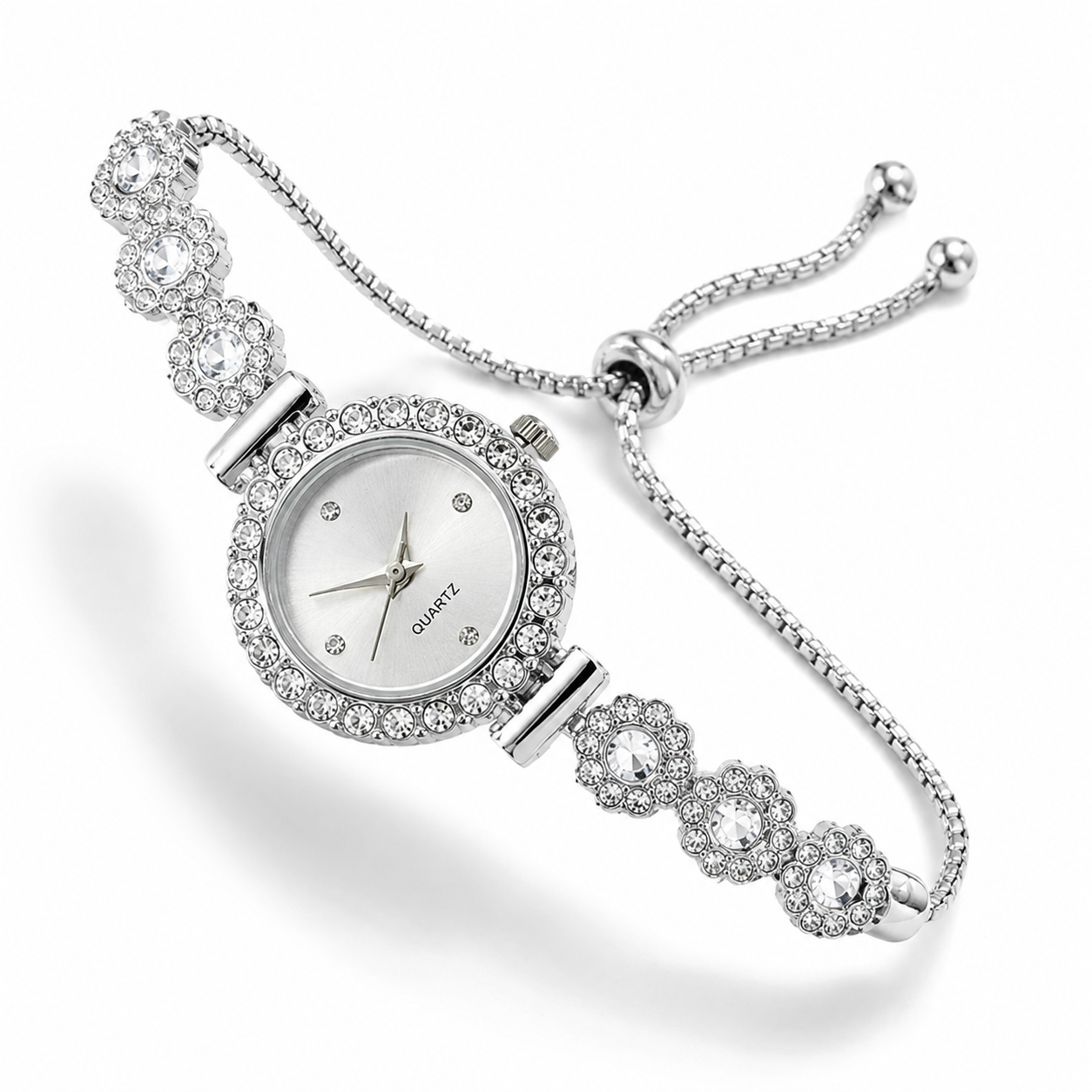 Elegant Floral Diamond Bracelet Watch for Women – Luxury Quartz Jewelry Watch