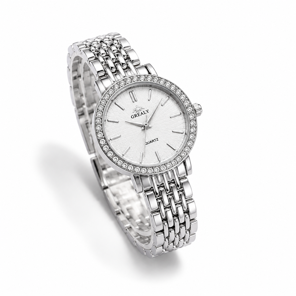 Waterproof Women's Dress Watch – Crystal Diamond Bezel Stainless Steel Quartz Watch