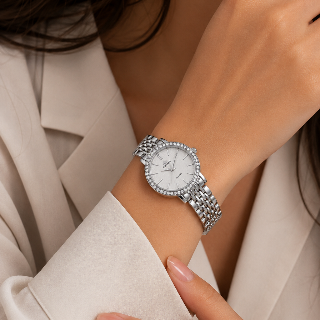 Waterproof Women's Dress Watch – Crystal Diamond Bezel Stainless Steel Quartz Watch