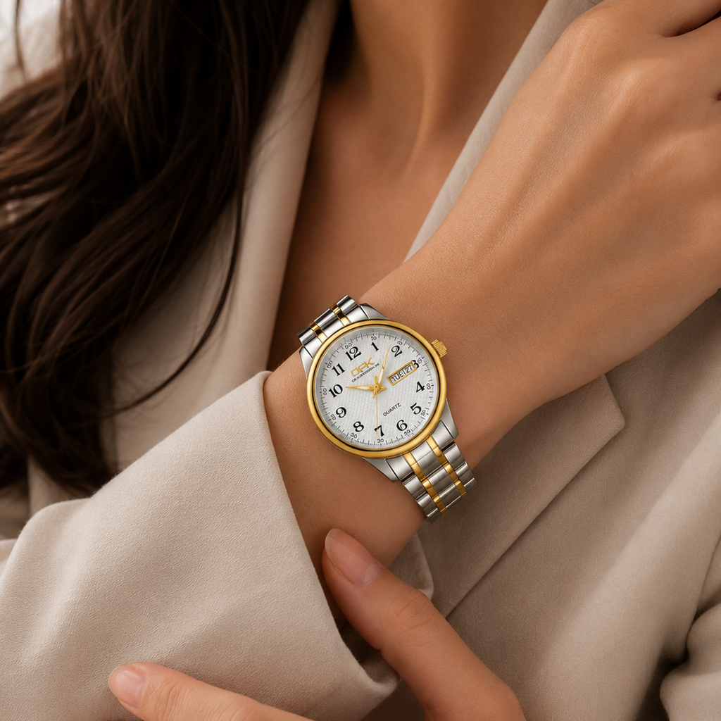 Elegant Women's Waterproof Watch – Stainless Steel Calendar Wristwatch