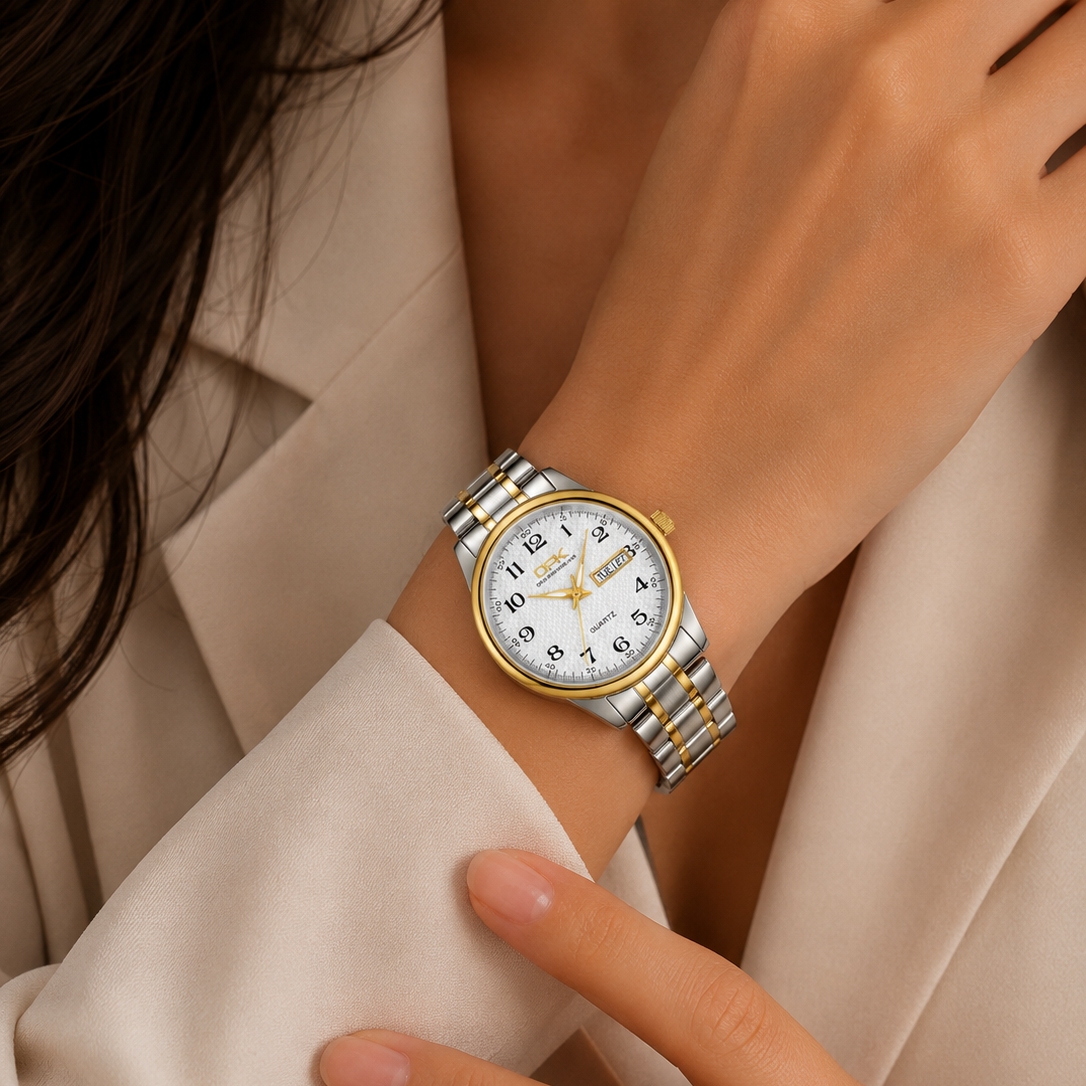 Elegant Women's Waterproof Watch – Stainless Steel Calendar Wristwatch