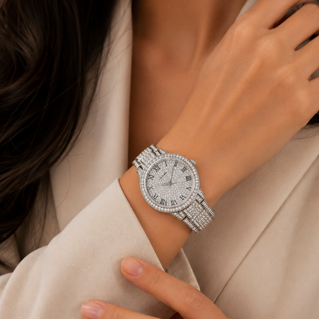 Elegant Crystal Quartz Watch for Women – Luxury Fashion Timepiece