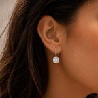 Square Halo Moissanite Earrings – Sterling Silver Diamond Alternative