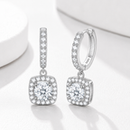Square Halo Moissanite Earrings – Sterling Silver Diamond Alternative