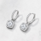 Square Halo Moissanite Earrings – Sterling Silver Diamond Alternative