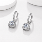 Square Halo Moissanite Earrings – Sterling Silver Diamond Alternative