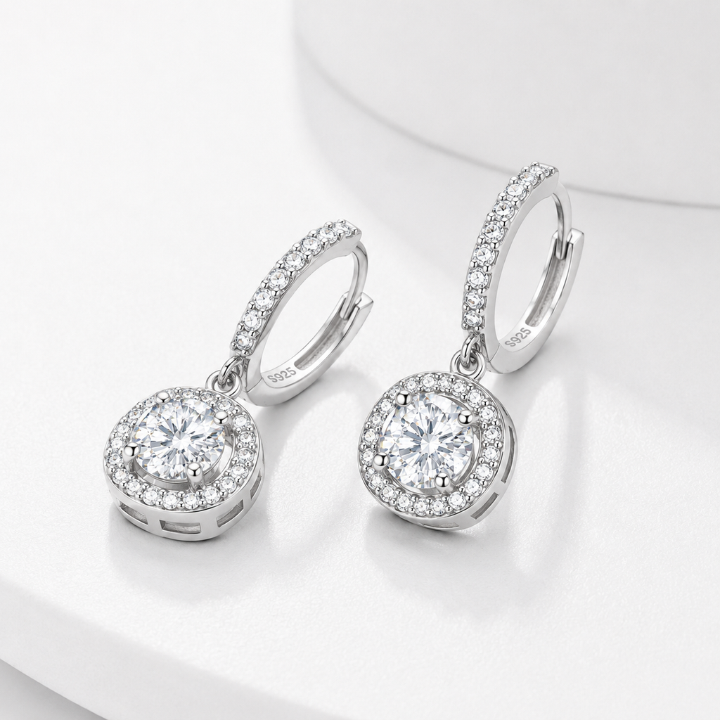 Premium D Color VVS1 Moissanite Earrings with Halo Setting