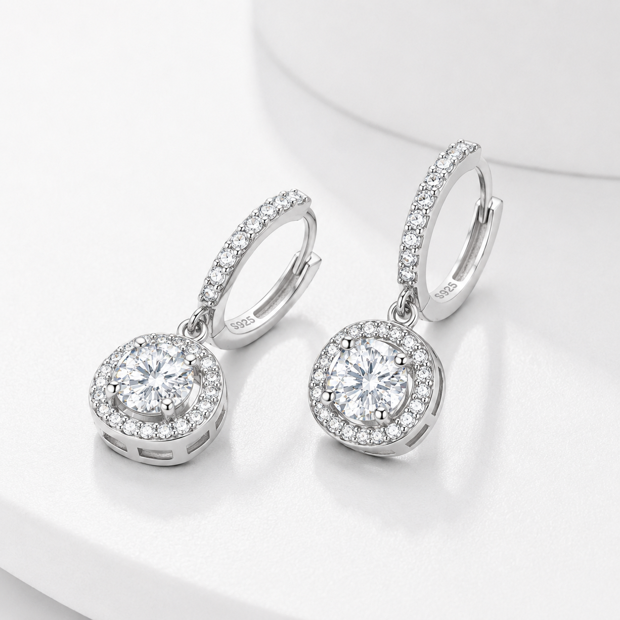 Premium D Color VVS1 Moissanite Earrings with Halo Setting