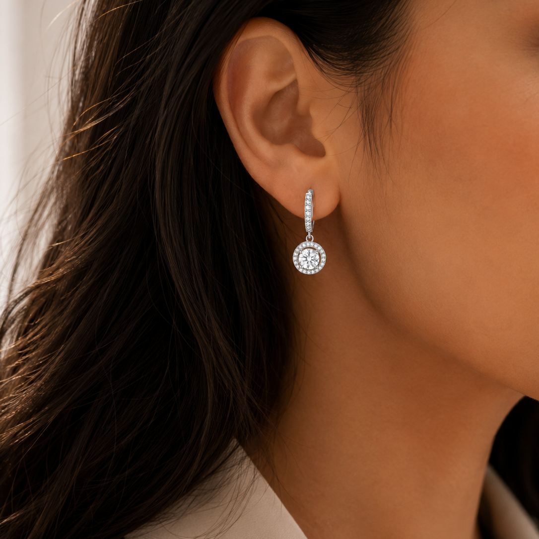 Premium D Color VVS1 Moissanite Earrings with Halo Setting