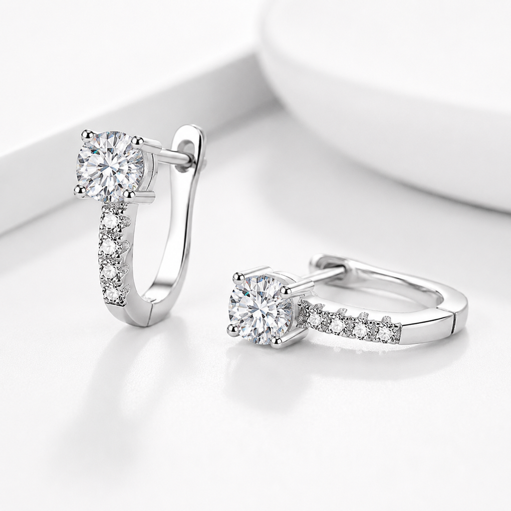 Luxury Halo Moissanite Earrings 925 Silver Wedding Jewelry