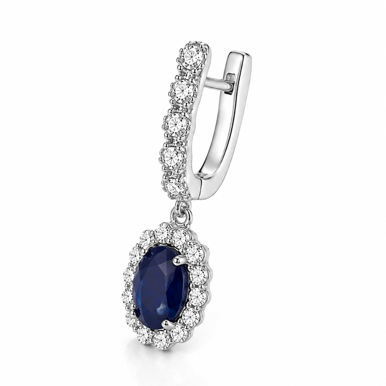 Royal Blue Teardrop Earrings – Halo Cubic Zirconia Statement Earrings