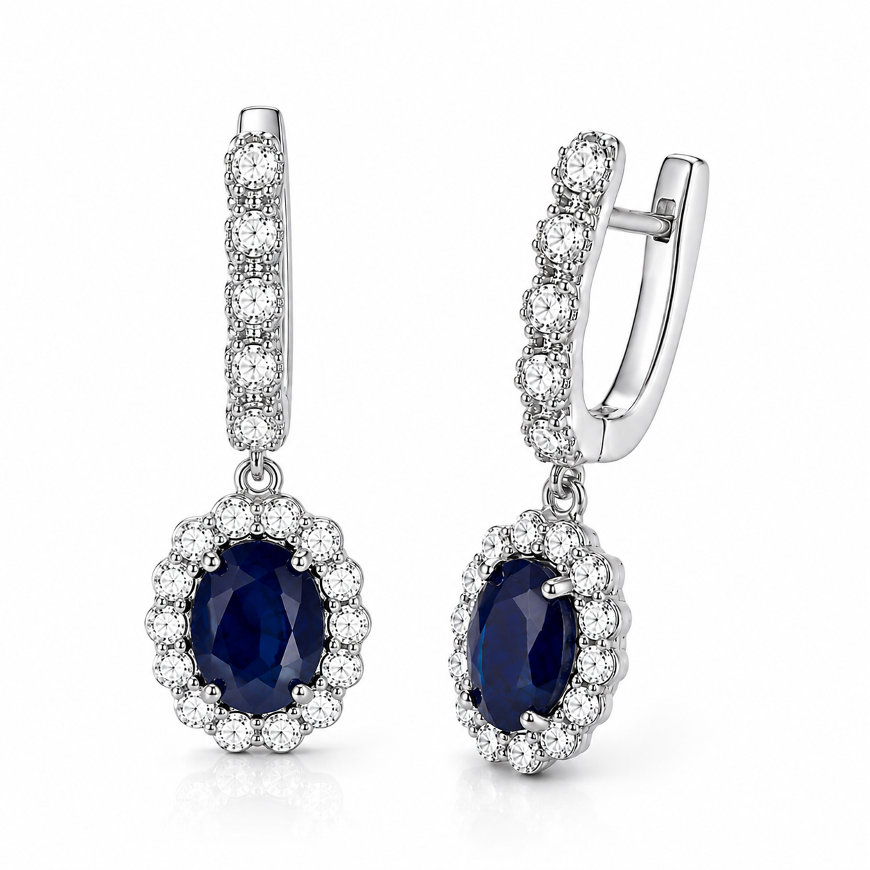Royal Blue Teardrop Earrings – Halo Cubic Zirconia Statement Earrings