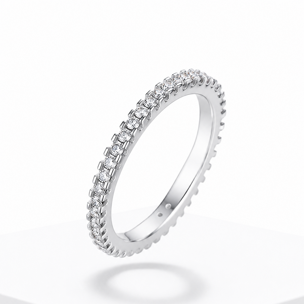 Moissanite Eternity Ring – 925 Sterling Silver Wedding Band for Women