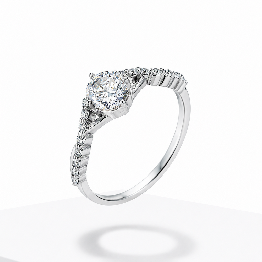 Crown Moissanite Engagement Ring – Women's Sterling Silver Solitaire Promise Ring