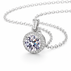 925 Sterling Silver Real Moissanite Round Halo Pendant Necklace Women Gift