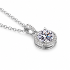 925 Sterling Silver Real Moissanite Round Halo Pendant Necklace Women Gift