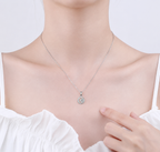 925 Sterling Silver D Color Moissanite Moon Halo Pendant Necklace Women Gift