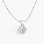 925 Sterling Silver D Color Moissanite Moon Halo Pendant Necklace Women Gift