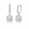 Square Halo Moissanite Earrings – Sterling Silver Diamond Alternative