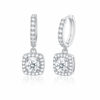 Square Halo Moissanite Earrings – Sterling Silver Diamond Alternative