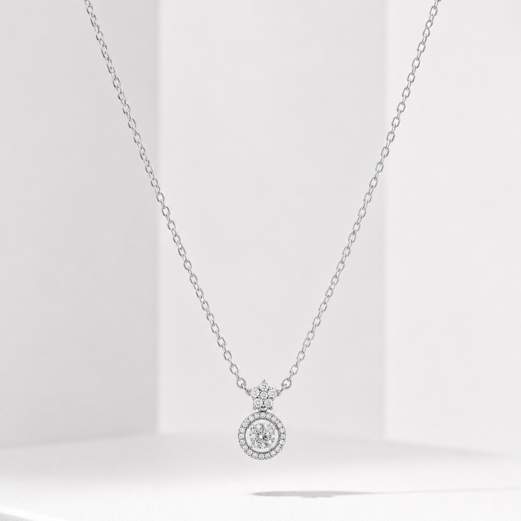 925 Sterling Silver 1CT VVS1 D Color Moissanite Halo Pendant Necklace Women