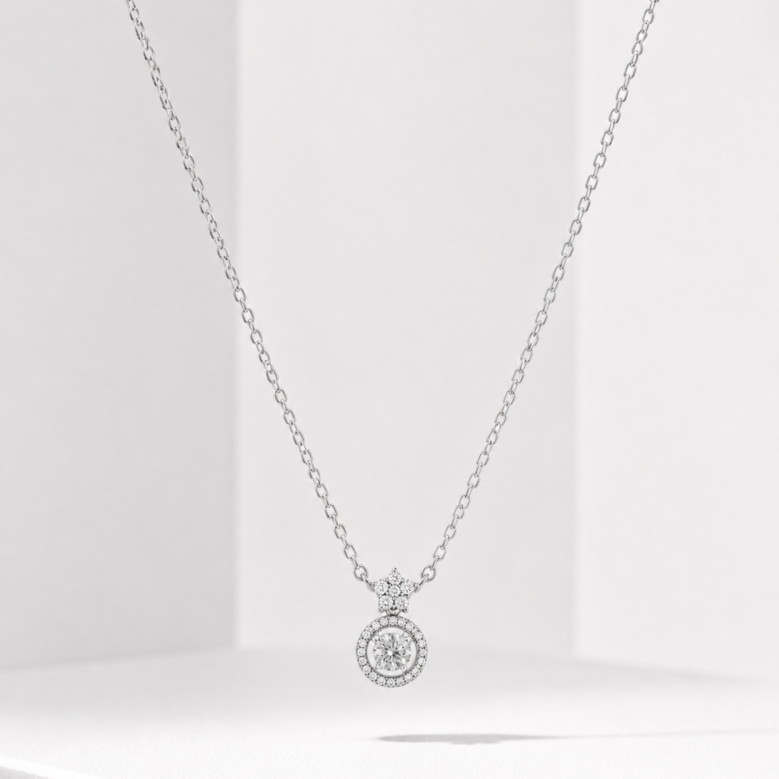 925 Sterling Silver 1CT VVS1 D Color Moissanite Halo Pendant Necklace Women