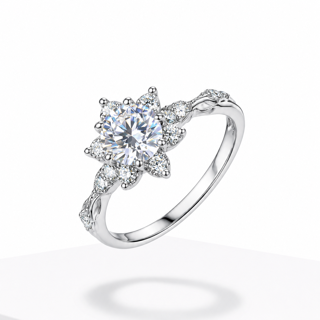 Women's Moissanite Halo Ring – Certified 1CT Sterling Silver Fine Jewelry