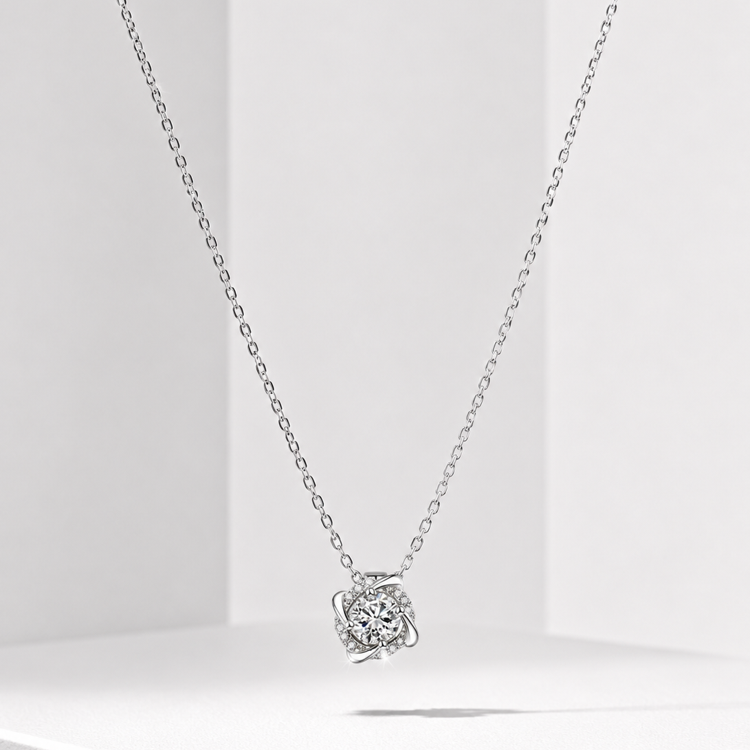 925 Sterling Silver 1CT D VVS1 Moissanite Dancing Pendant Necklace Women Gift