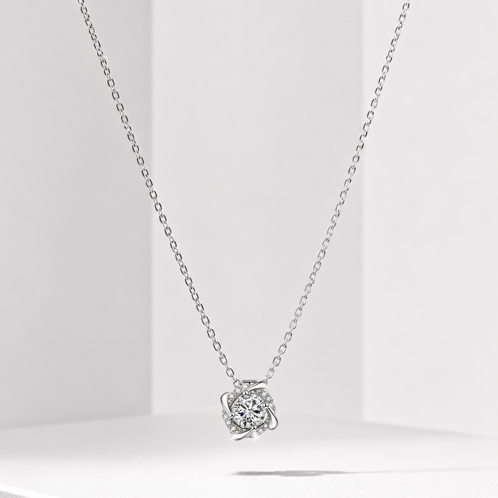 925 Sterling Silver 1CT D VVS1 Moissanite Dancing Pendant Necklace Women Gift