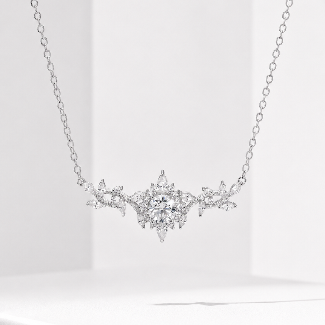 Certified Moissanite Floral Necklace – 14K Gold Filled Luxury Pendant for Women