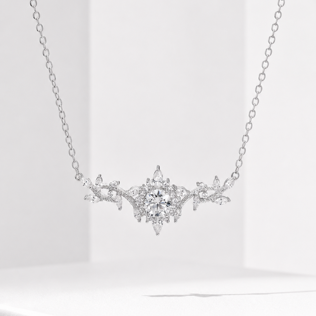 Certified Moissanite Floral Necklace – 14K Gold Filled Luxury Pendant for Women