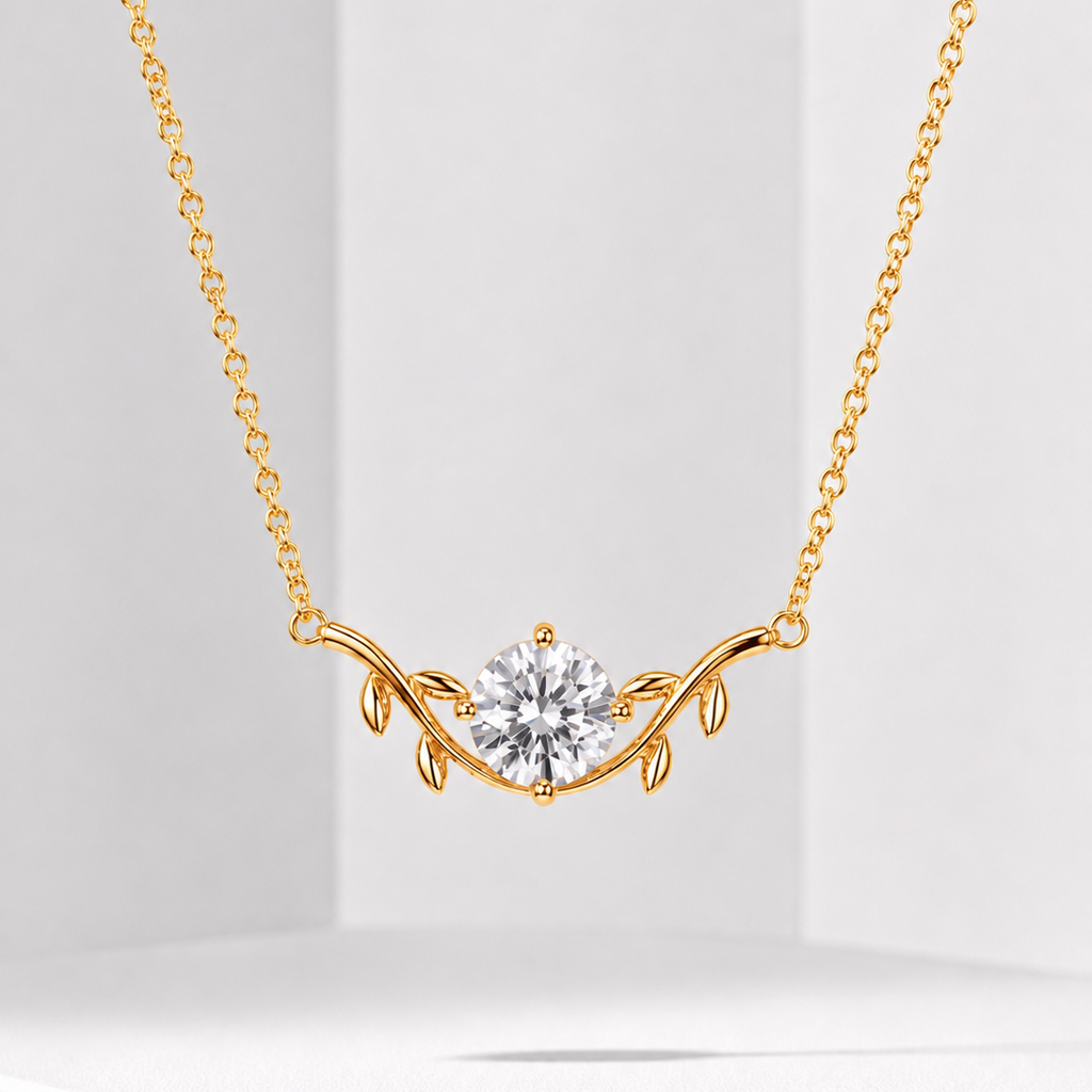 Certified 2CT Moissanite Necklace – Elegant Leaf Design Pendant for Women