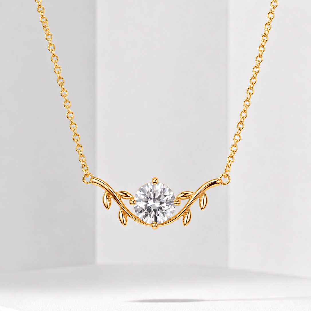 Certified 2CT Moissanite Necklace – Elegant Leaf Design Pendant for Women