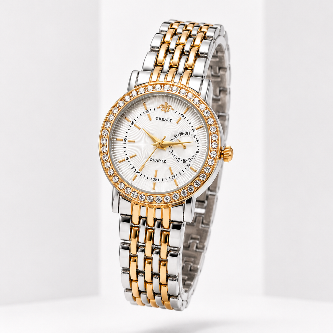 Waterproof Women's Dress Watch – Crystal Diamond Bezel Stainless Steel Quartz Watch