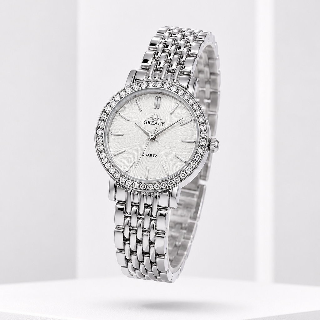 Waterproof Women's Dress Watch – Crystal Diamond Bezel Stainless Steel Quartz Watch
