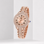 Elegant Rose Gold Women's Watch – Crystal Bezel Roman Dial Waterproof Watch