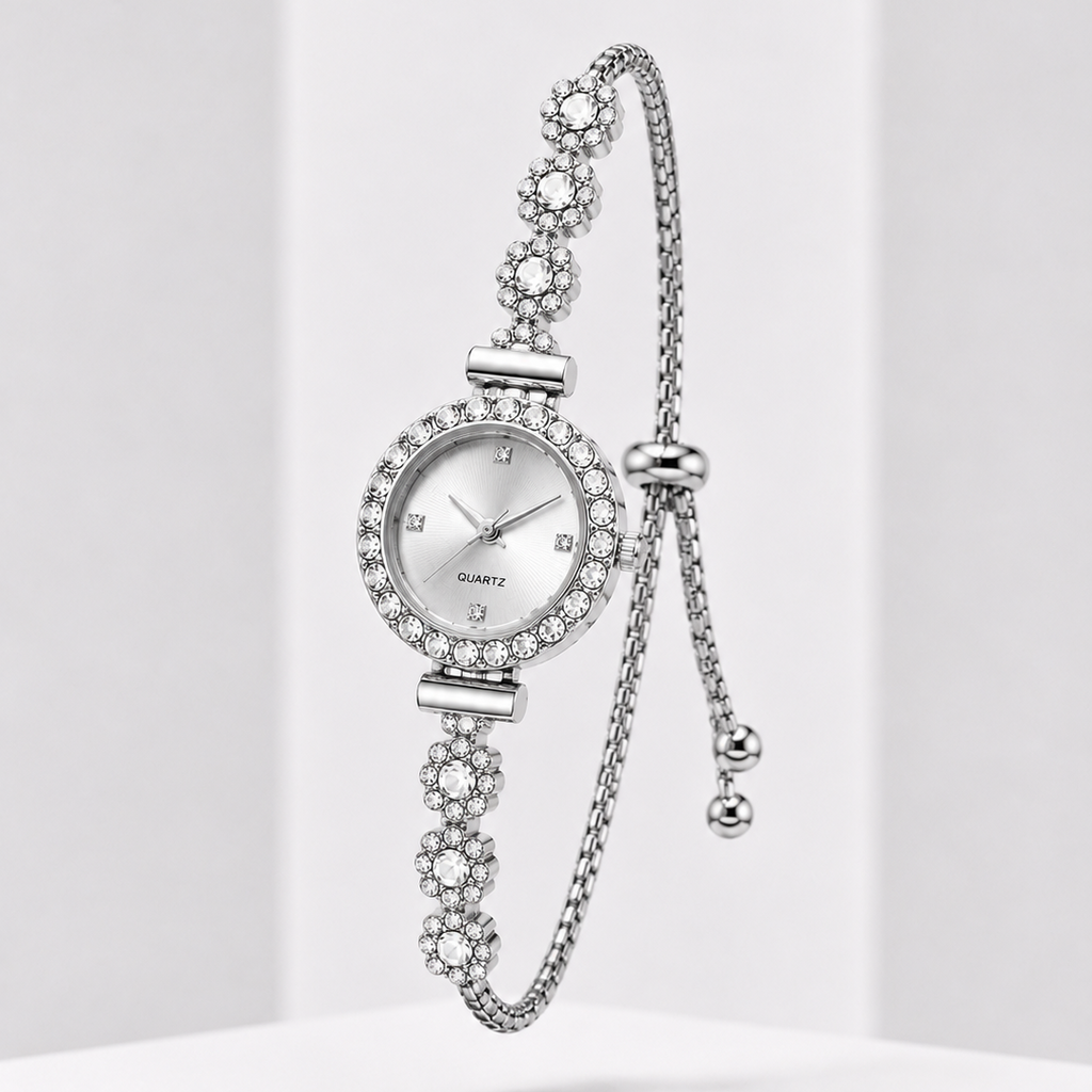 Elegant Floral Diamond Bracelet Watch for Women – Luxury Quartz Jewelry Watch