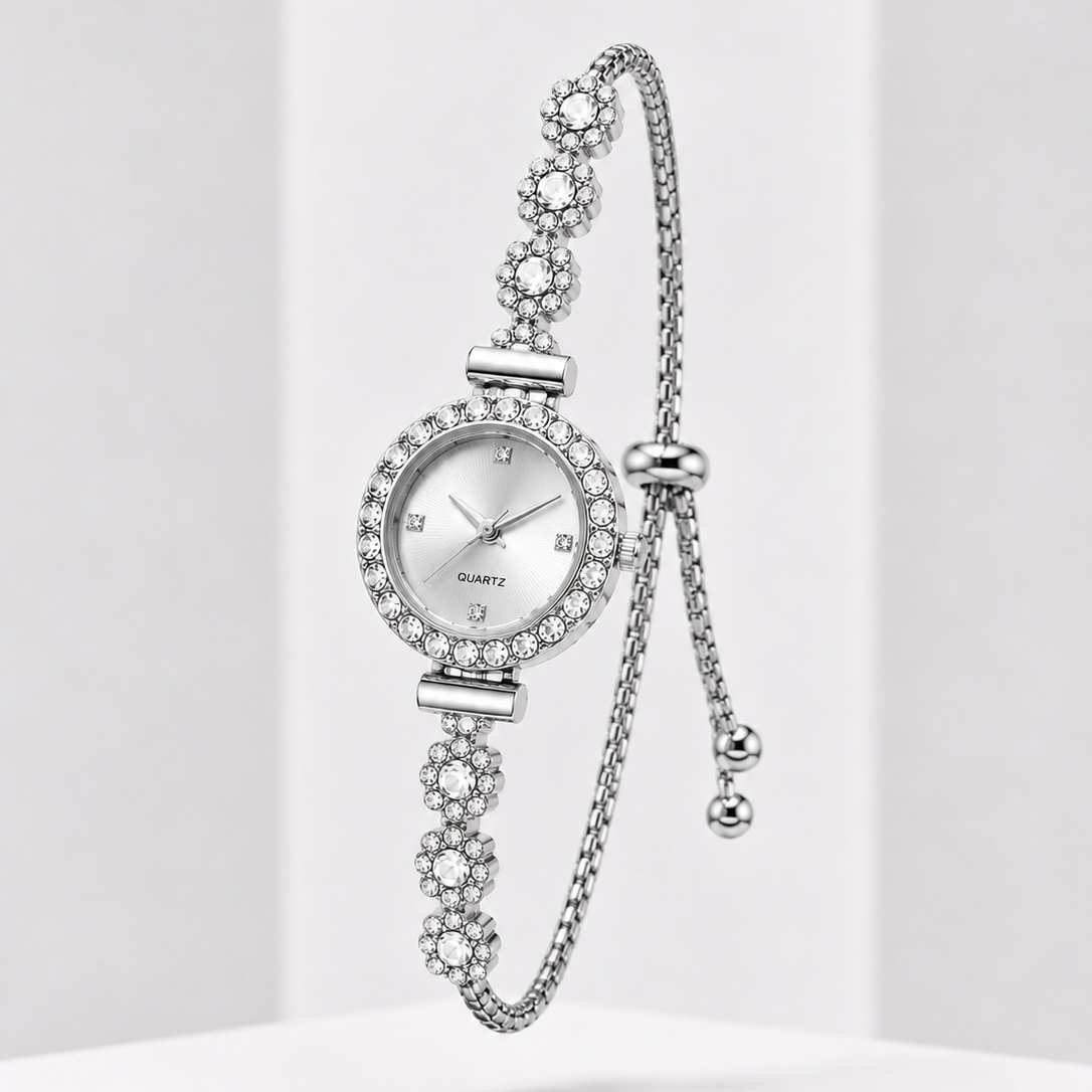 Elegant Floral Diamond Bracelet Watch for Women – Luxury Quartz Jewelry Watch