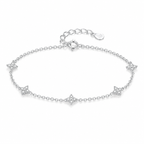 925 Sterling Silver CZ Mini Flower Bracelet Women Dainty Pave Chain Gift Her