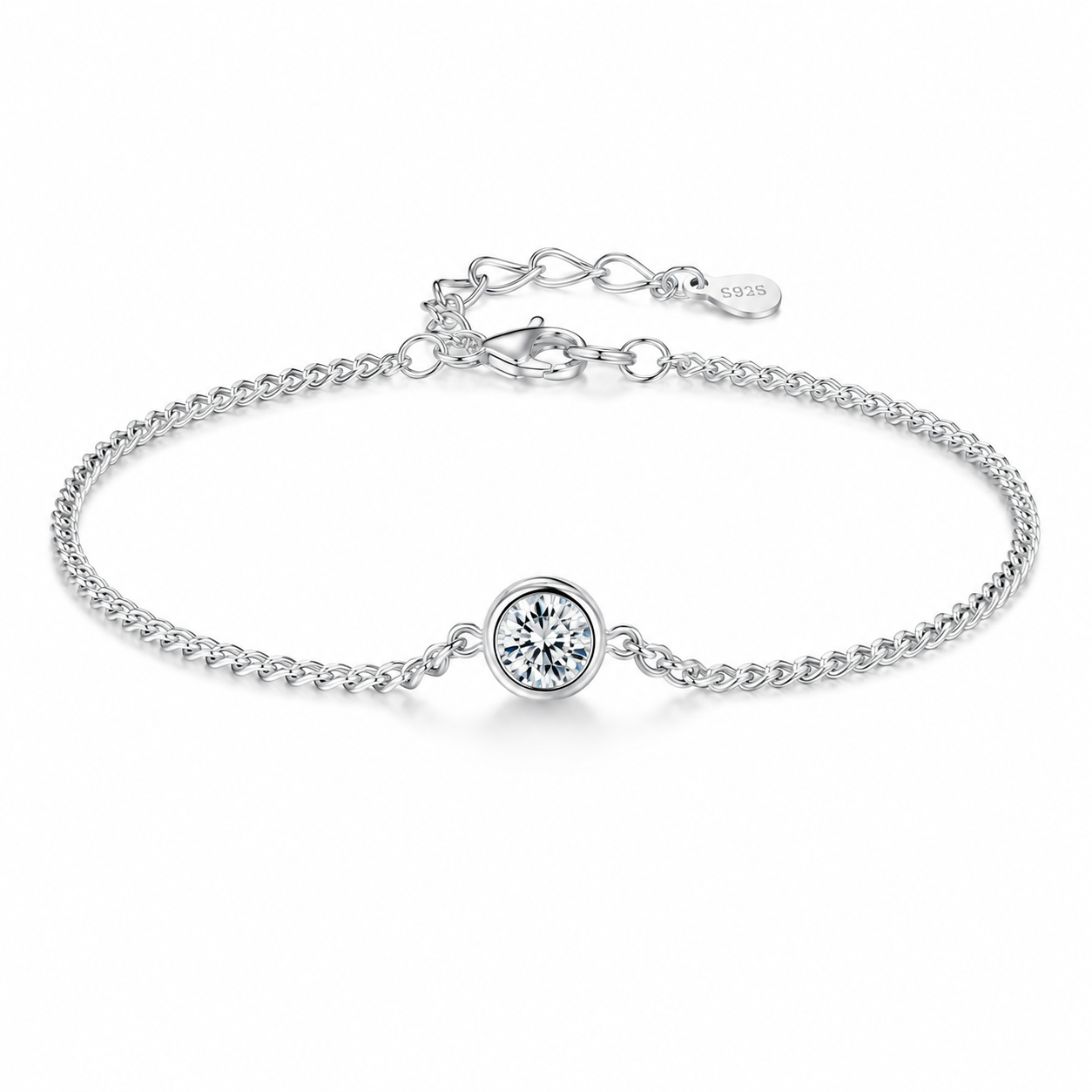 925 Sterling Silver 0.25CT Moissanite Bezel Bracelet Women Elegant Chain Gift