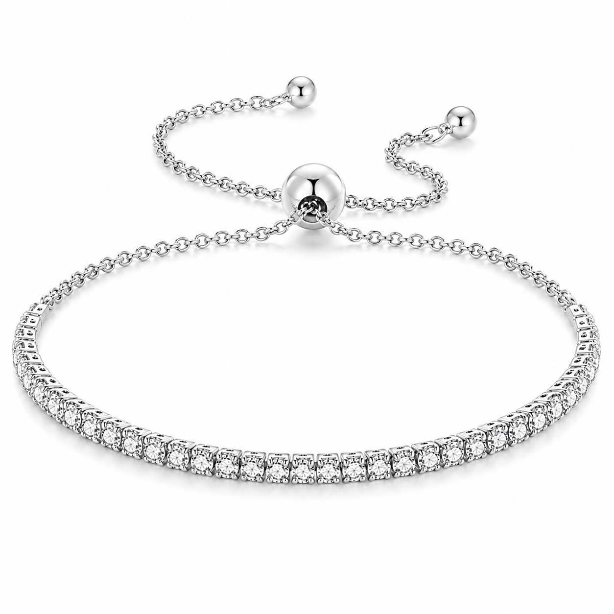925 Sterling Silver CZ Tennis Bracelet Women Adjustable Slider Gold Silver