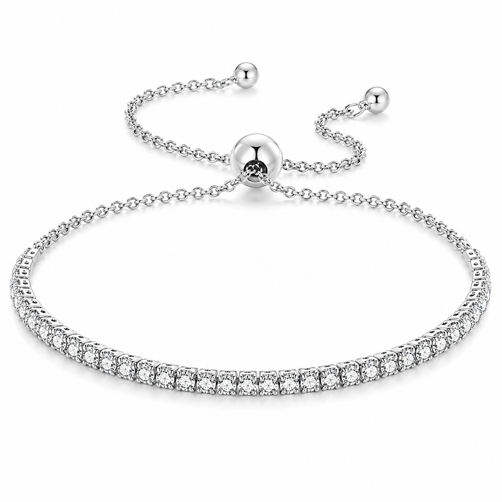 925 Sterling Silver CZ Tennis Bracelet Women Adjustable Slider Gold Silver