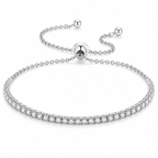 925 Sterling Silver CZ Tennis Bracelet Women Adjustable Slider Gold Silver